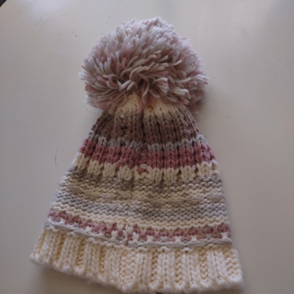 Inc International Concepts Colorblock Mega-Pom Beanie Ivory/Tan/Pink One Size - Picture 9 of 9